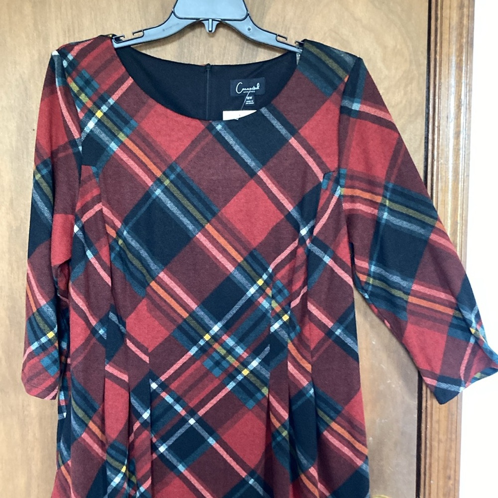 Connected dress plaid print w pockets some stretch casual office 18W - Picture 5 of 17